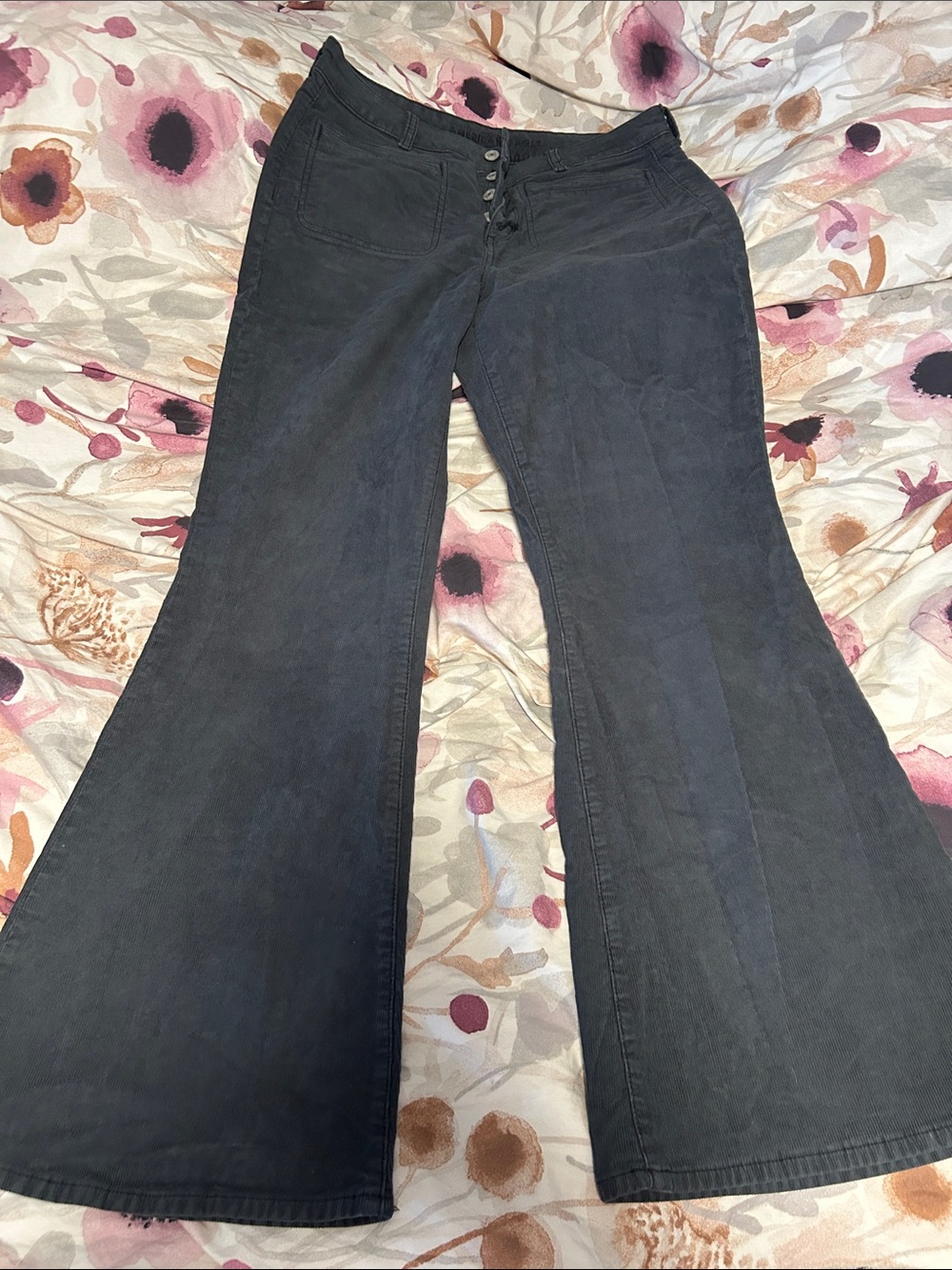 Dark Gray Flared Pants Cord - Button up Front